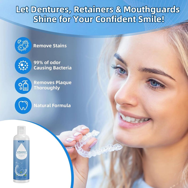 Bcom Ultrasonic Retainer Cleaner Solution, Jewelry Cleaner Solution Deep Clean for Retainer, Mouthguards, Night Guards, Aligners and Jewelry Ring, Odor Stain Remover for Ultrasonic Machines (8.5 oz) - Image 3